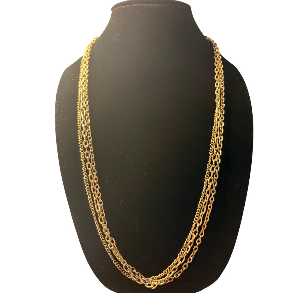 Vintage Gold Tone Multi Strand Layered Chain Necklace 30 Inch Opera Length